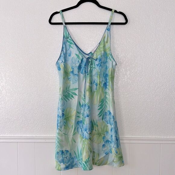 Oscar de la Renta Other - Vintage Oscar De La Renta blue floral mini babydoll Y2K dress slip L